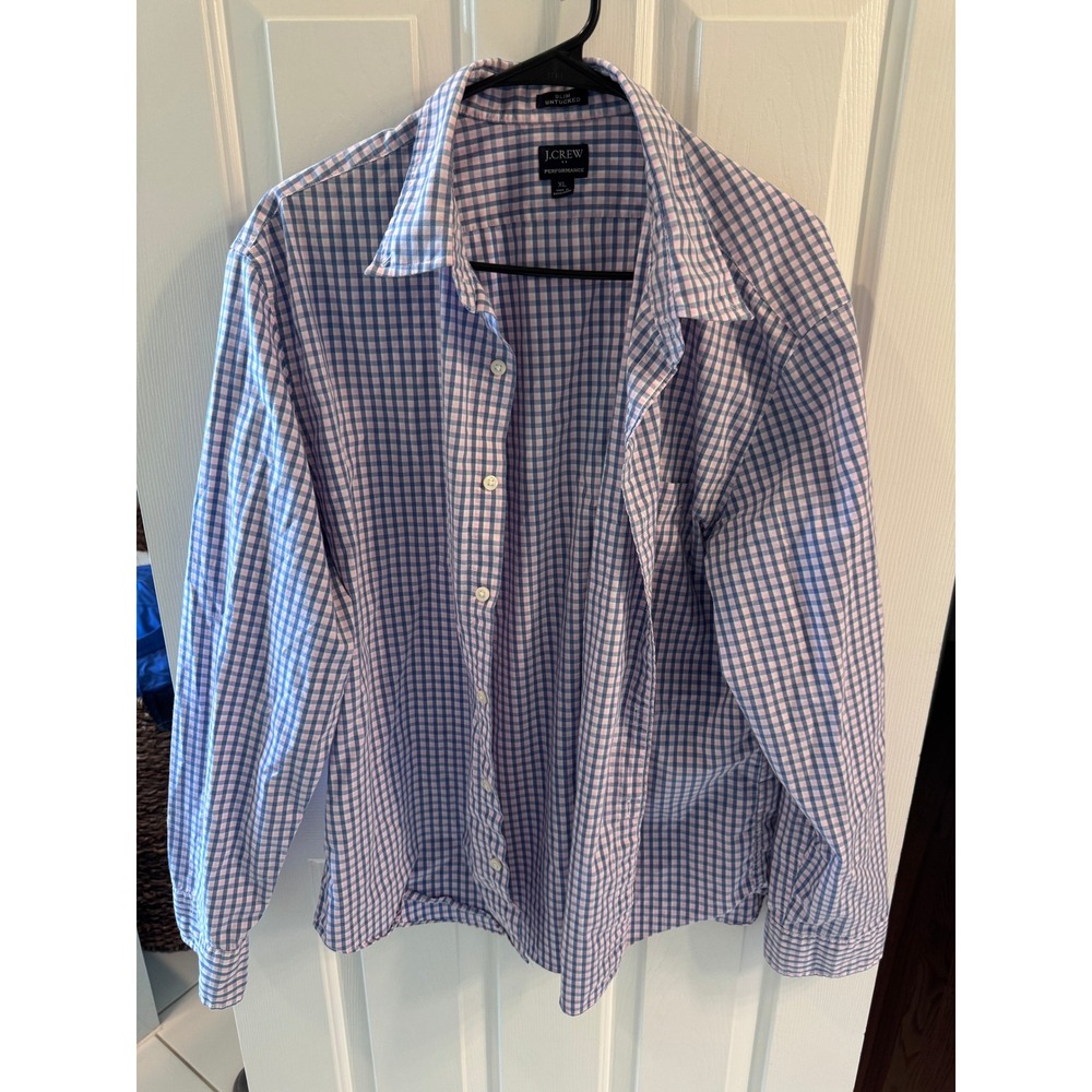 J.Crew Performance Slim Untucked Shirt XL Mens Blue Pink Gingham Check Button Up - Picture 2 of 9